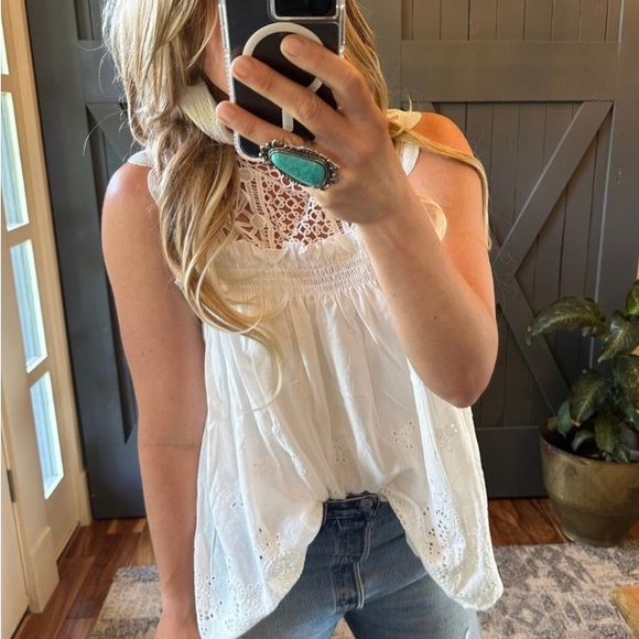 New Women's White Eyelet Layering Lace Sleeveless Tank Top Baby Doll Blouse - Picture 9 of 9